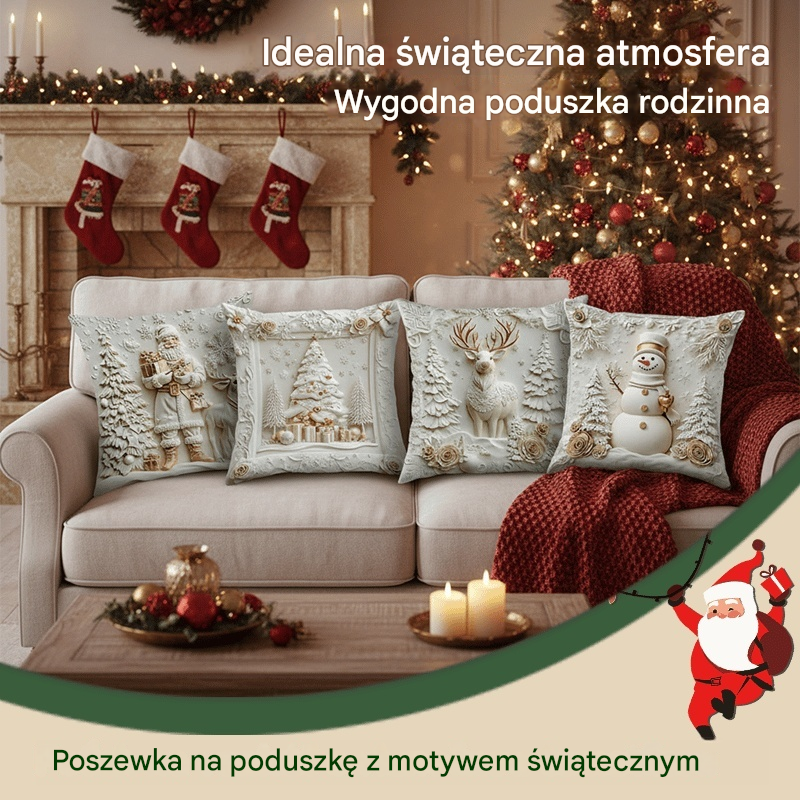 🎅Specjalna oferta świąteczna: 49% zniżki🎄Poszewka na poduszkę z motywem świątecznym【Zestaw 4-częściowy】