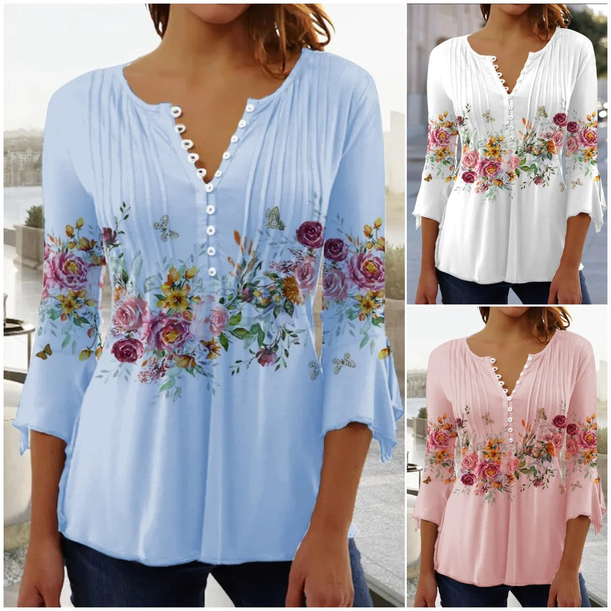 Modna ženska majica s kratkimi rokavi z V-izrezom 【S-5XL】