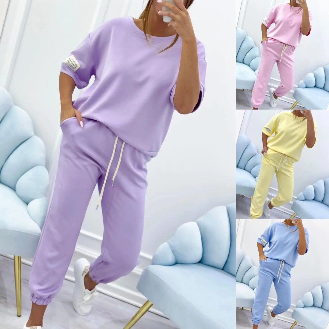 Damski, jednokolorowy, swobodny komplet