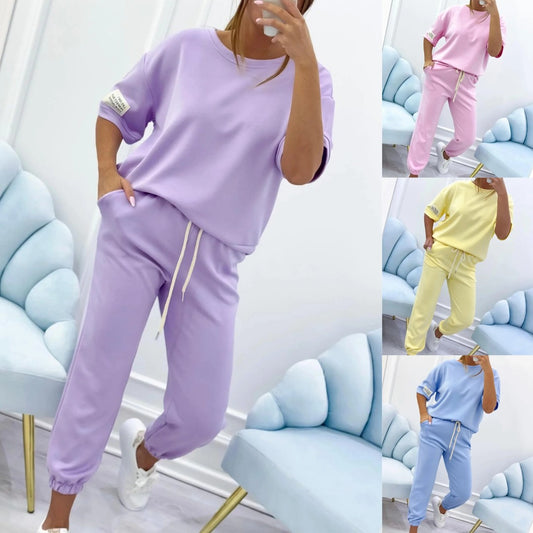 Damski, jednokolorowy, swobodny komplet
