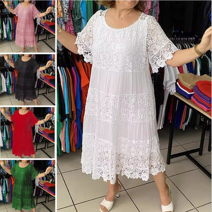 👗[S-3XL] Nova čipkasta obleka s kratkimi rokavi in okroglim izrezom