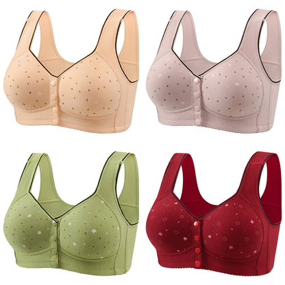 😍【Paket 4 kosov】Ženski brezžični modrček z gumbom spredaj 【40-120kg】❤️Bumbac naravni antibakterijski udoben udoben