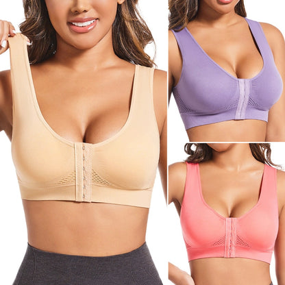 🧘‍♀️👙【Zestaw 3-częściowy】【Rozmiary S–6XL】Biustonosz sportowy zapinany z przodu, bez fiszbin; zapewnia wsparcie i dobre podparcie pleców.