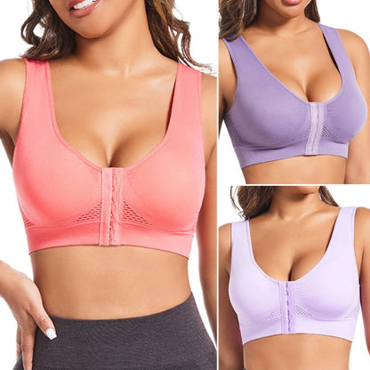 🧘‍♀️👙【Zestaw 3-częściowy】【Rozmiary S–6XL】Biustonosz sportowy zapinany z przodu, bez fiszbin; zapewnia wsparcie i dobre podparcie pleców.