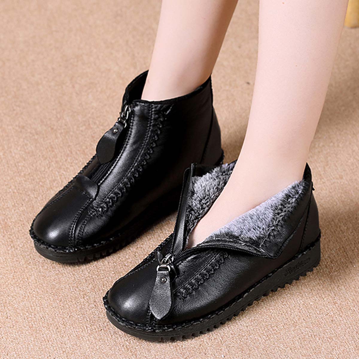 🔥🔥Gorące, damskie, casualowe, zimowe śniegowce z polarową wyściółką, zapinane na zamek z boku, odporne na zimno i ciepłe【35-41】