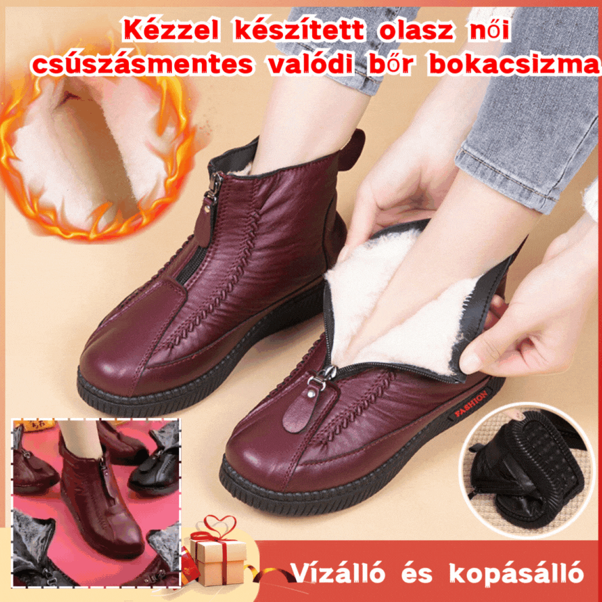 【35-41】Kézzel készített olasz női csúszásmentes valódi bőr bokacsizma