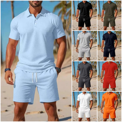 【S~3XL】Męski komplet składający się z koszuli z krótkim rękawem i spodenek, idealny na nieformalne wakacje.