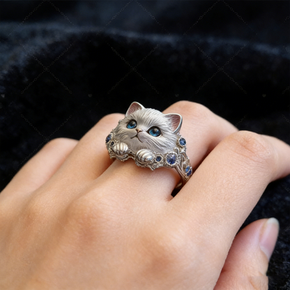 【Kup jeden, a drugi dostaniesz gratis】🎁😍🎁😍Prosty i elegancki pierścionek z kotkiem ze srebra próby 925 z diamentami