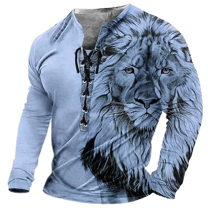 🦁🦁【S-4XL】 Moška 3D natisnjena casual levja majica Dolgi rokavi za udobje