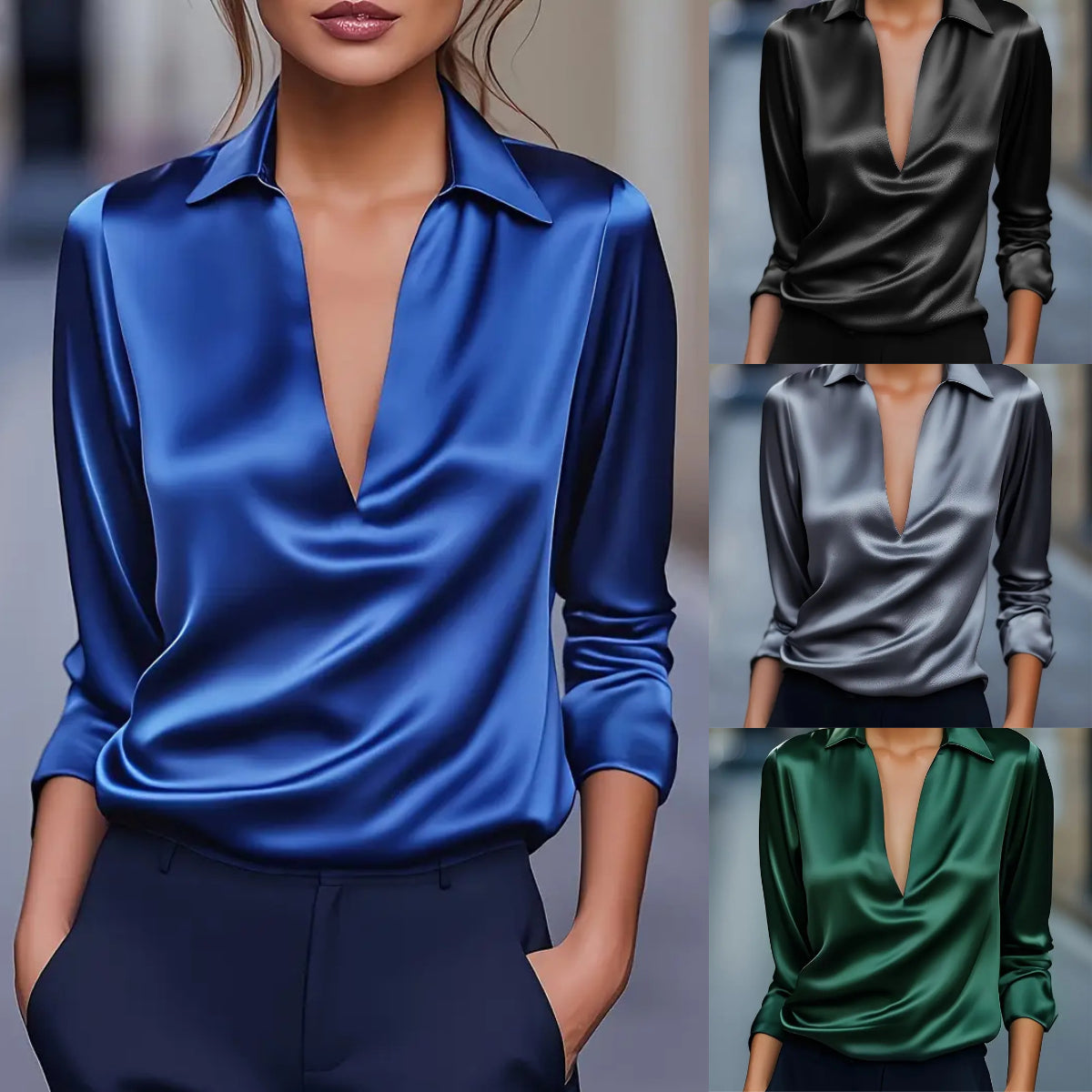 🔥【40-100 kg】✨Jednokolorowa elegancka damska koszula z kołnierzykiem