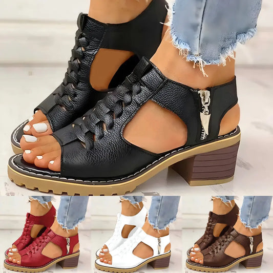 🔥Gorący produkt🔥💥【35-41】💥Klasyczne damskie skórzane sandały na grubej podeszwie
