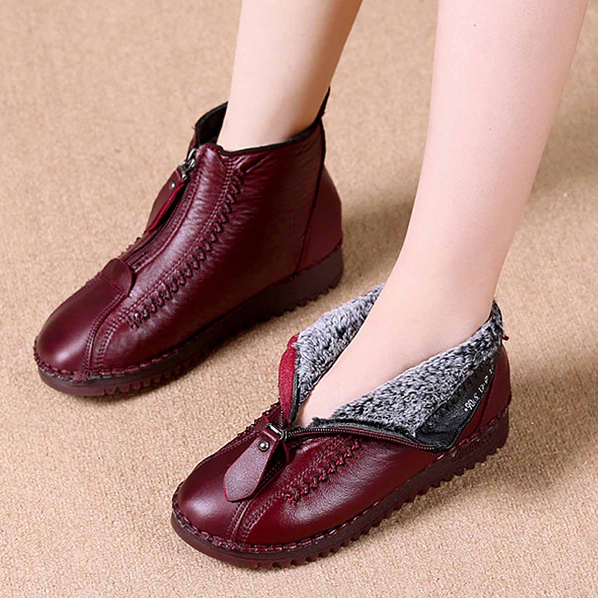 🔥🔥Gorące, damskie, casualowe, zimowe śniegowce z polarową wyściółką, zapinane na zamek z boku, odporne na zimno i ciepłe【35-41】