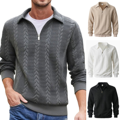 👔Męski sweter z żakardowym kołnierzykiem, swobodny, dzianinowy, z długim rękawem