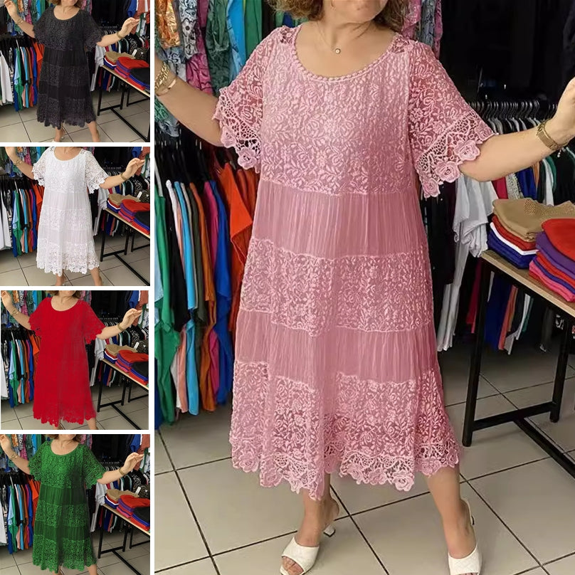 👗[S-3XL] Nova čipkasta obleka s kratkimi rokavi in okroglim izrezom