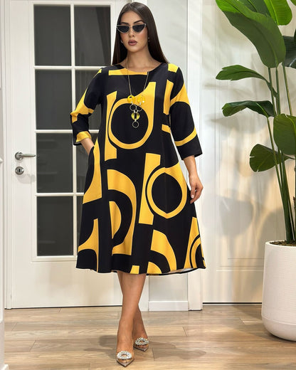🔥Hit Sprzedaży 【Rabat 50%】👗👩【S-5XL】Nowa elegancka sukienka w geometryczne linie