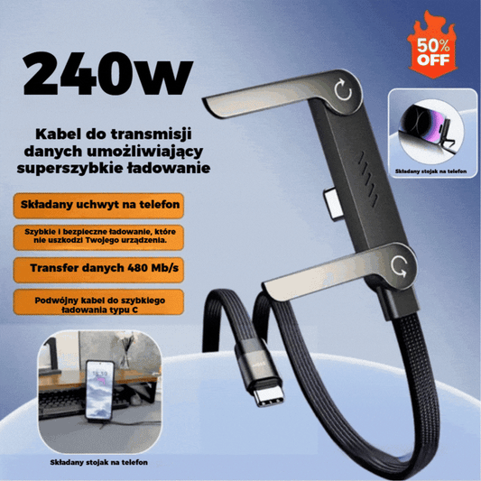 🔥⚡Kabel do szybkiego ładowania 2 w 1 z regulowanym uchwytem na telefon🔋