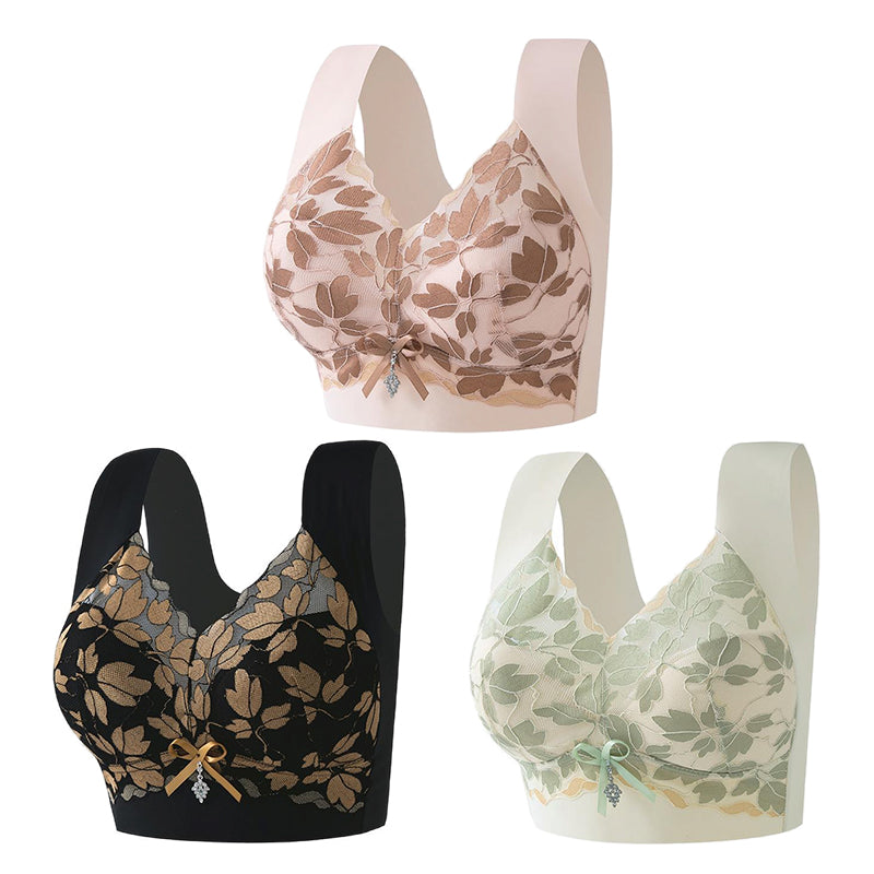 🔥🥰【Tridelni paket】Modrček z čipko za večje velikosti M-4XL, brez jeklenih obročkov, razkošen in lep hrbet, seksi dihajoč brezšivni modrček 【40~100 kg】