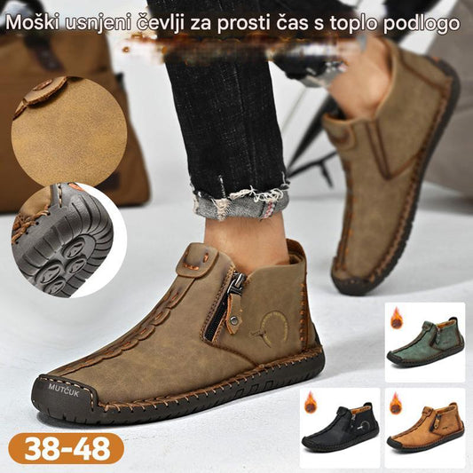 🥾Popolnoma ročno izdelani moški škornji Martens iz pravega usnja (38-48), s puhovo podlogo in zadrgo - topli, udobni in elegantni, primerni za zimo.