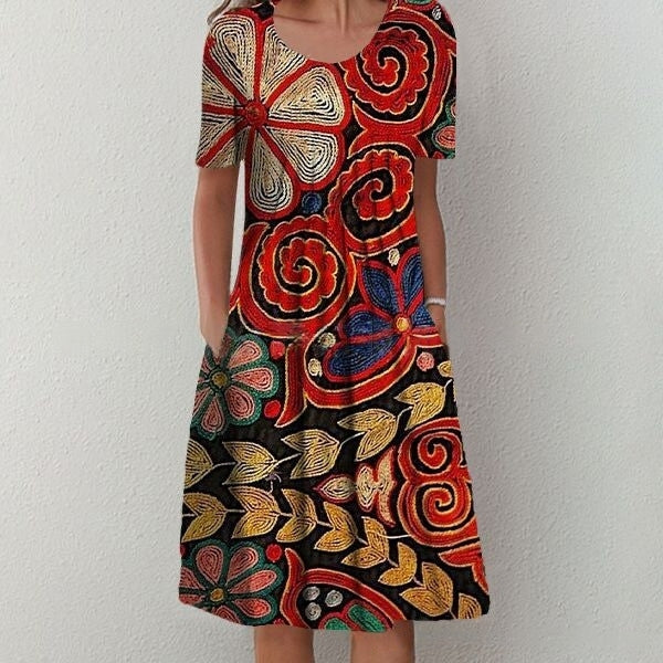 【S-5XL】 🌺🌺 Modna tiskana obleka z okroglim vratom 2024
