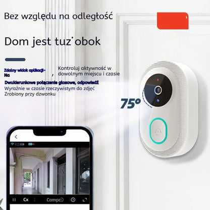 🔥 Bezprzewodowa kamera dzwonka: 1080P HD, szeroki kąt 75°, wodoodporna, do użytku zewnętrznego, z funkcją noktowizji w podczerwieni.
