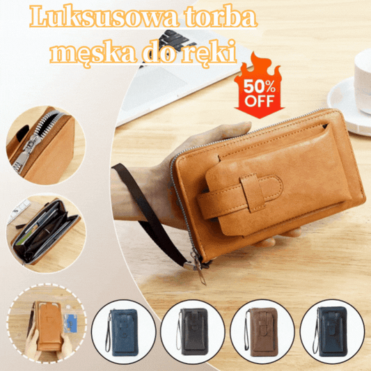 💼Luksusowy, długi portfel męski, mieści telefon komórkowy, karty i gotówkę, wyposażony w pasek na nadgarstek.