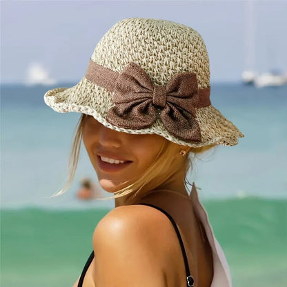 🎀🎀 Obniżka o 50% 👒 | Słomkowy kapelusz z retro kokardą – składany i przewiewny na lato