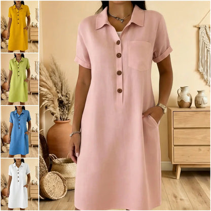 ⏳ Időkorlátos akció! ⏰🍋【S-3XL】Női pamut ruha zsebekkel