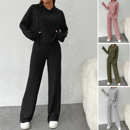 📢📢50% popust!!! 😍Ženski pleteni top s kapuco in široke hlače iz dveh delov