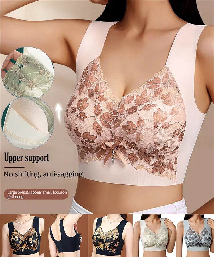 🔥🥰【Tridelni paket】Modrček z čipko za večje velikosti M-4XL, brez jeklenih obročkov, razkošen in lep hrbet, seksi dihajoč brezšivni modrček 【40~100 kg】