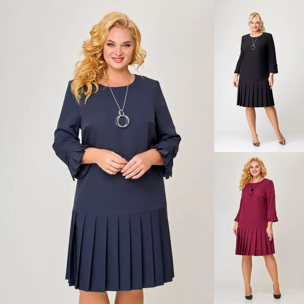 💌【S-5XL】👗 Zima 2024 nova visokokakovostna elegantna enobarvna obleka