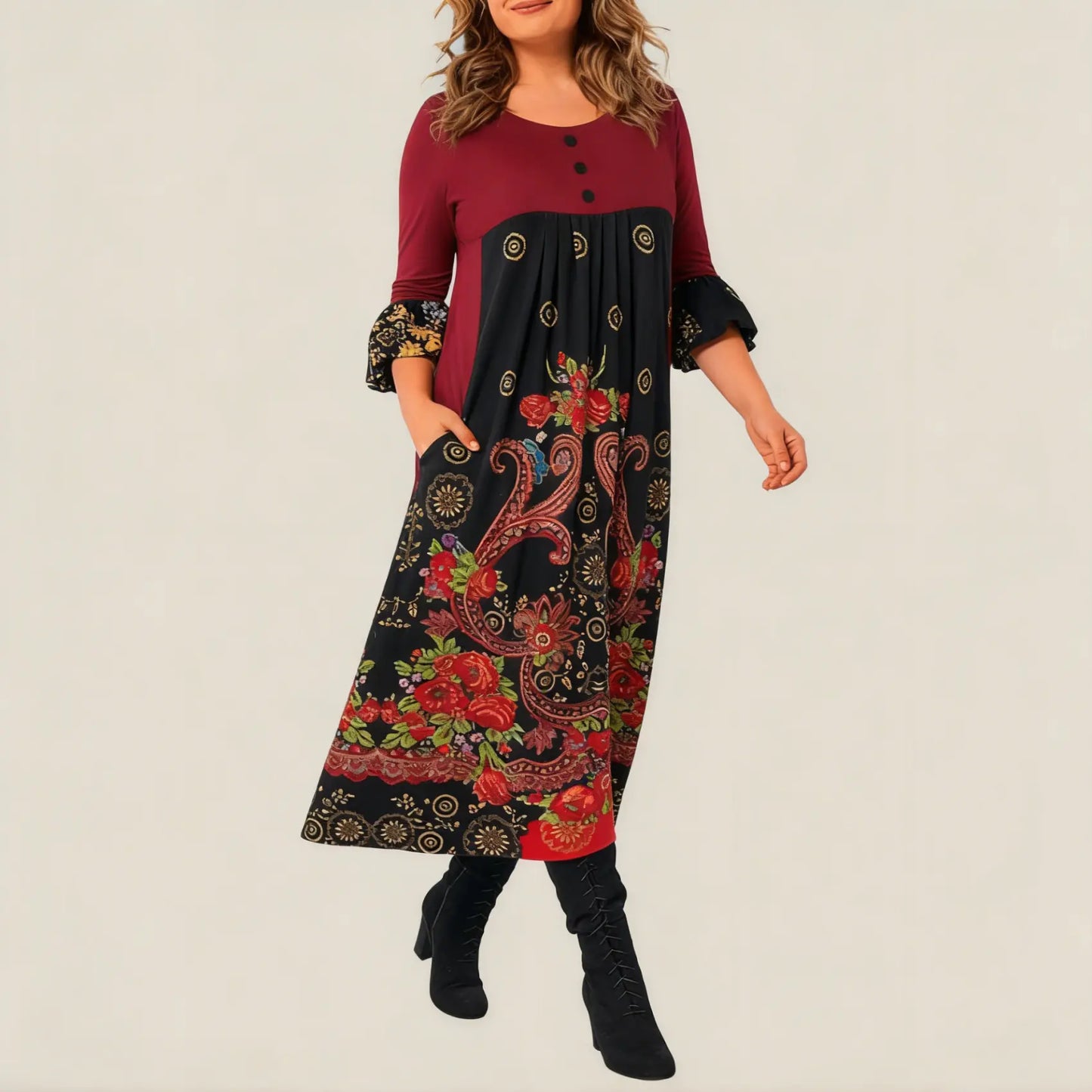 【S-5XL】👗Nowa, jesienna i zimowa sukienka na co dzień z długimi rękawami i nadrukiem w stylu retro