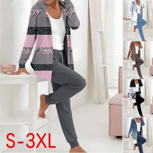 🔥Jesienno-zimowy damski dwuczęściowy garnitur z nadrukiem, spodnie z długim rękawem