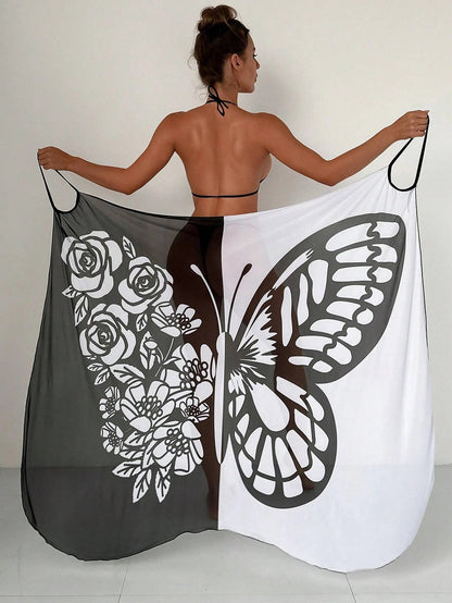 ✨【Nowy produkt ze zniżką】🦋🦋Nowe damskie szyfonowe narzutki przeciwsłoneczne z nadrukiem motyli na plażę 2026
