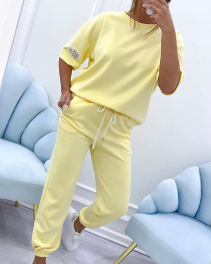 💕【S-5XL】Dámský ležérní set s jednolitým topem a kalhotami