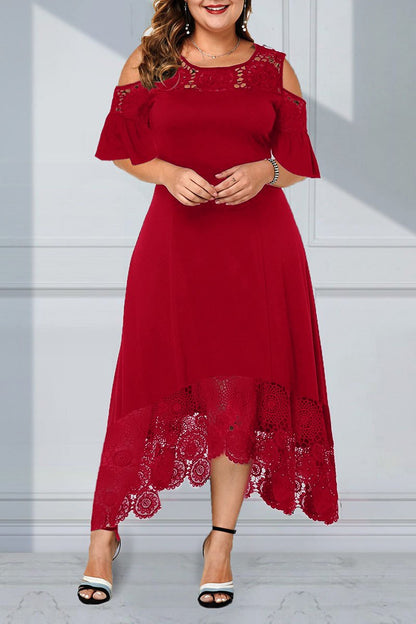 🏆30% ZNIŻKI🔥🔥【XL-5XL】💃nowa koronkowa sukienka z odkrytymi ramionami i falbaną