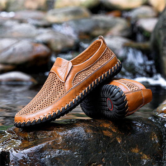 【38-48】👞Nowe męskie buty ze skóry siatkowej na wiosnę i lato - duże rozmiary - prawdziwa skóra bydlęca, odporne na pot i nieprzyjemny zapach, oddychające i wygodne