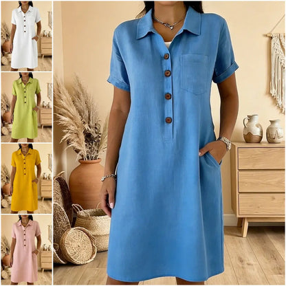 ⏳ Időkorlátos akció! ⏰🍋【S-3XL】Női pamut ruha zsebekkel
