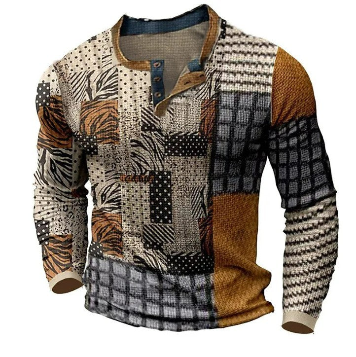 🔥🔥Új kollekciós férfi mintás ing, hosszú ujjú, laza Henley stílus, több színben elérhető