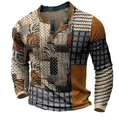 🔥🔥Új kollekciós férfi mintás ing, hosszú ujjú, laza Henley stílus, több színben elérhető