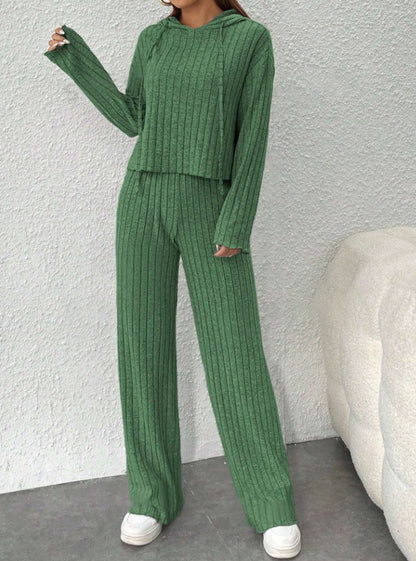 📢📢50% popust!!! 😍Ženski pleteni top s kapuco in široke hlače iz dveh delov