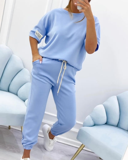 💕【S-5XL】Dámský ležérní set s jednolitým topem a kalhotami