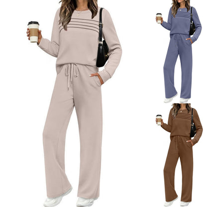 🔥 【40–100 kg】 Ženski športno-ležerni komplet: pulover z okroglim izrezom + hlače