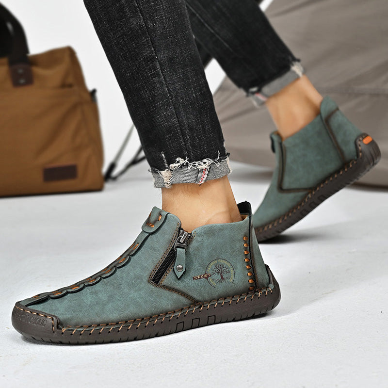 🥾Popolnoma ročno izdelani moški škornji Martens iz pravega usnja (38-48), s puhovo podlogo in zadrgo - topli, udobni in elegantni, primerni za zimo.