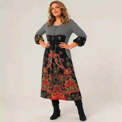 【S-5XL】👗Nowa, jesienna i zimowa sukienka na co dzień z długimi rękawami i nadrukiem w stylu retro