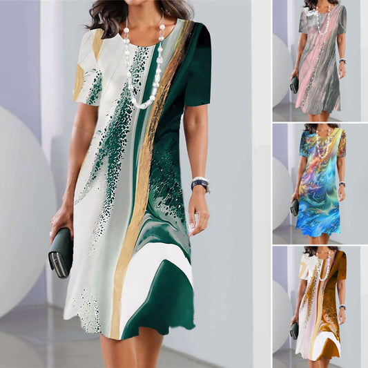 👗【XS-5XL】2024 Seksi obleka z okroglim izrezom in potiskom za ženske