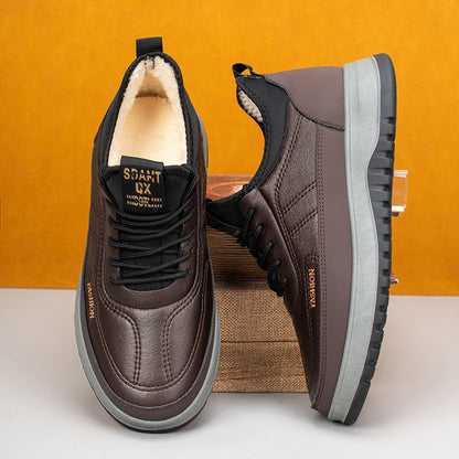⛄🔥【39-45】Nuevos zapatos deportivos casuales de invierno para hombre, zapatos de franela impermeables de cuero genuino con suela blanda