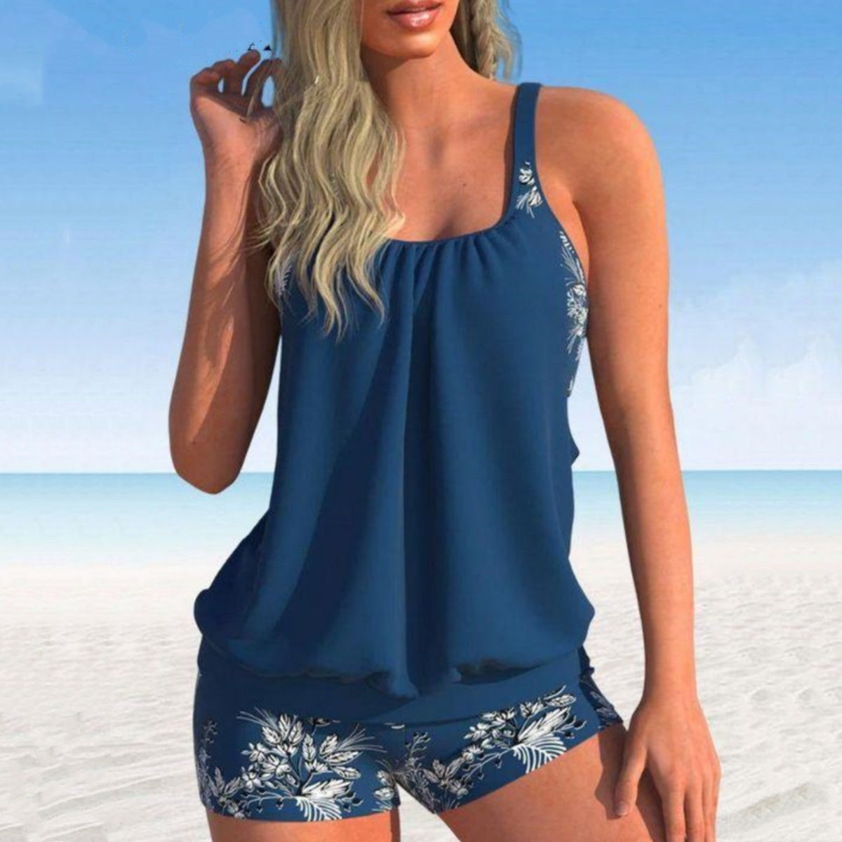 🌴🌈【50% letniej zniżki 🔥】【S-5XL】🌊👙 Damski dwuczęściowy kostium kąpielowy plus size z nadrukiem, szybkoschnący, z bokserkami