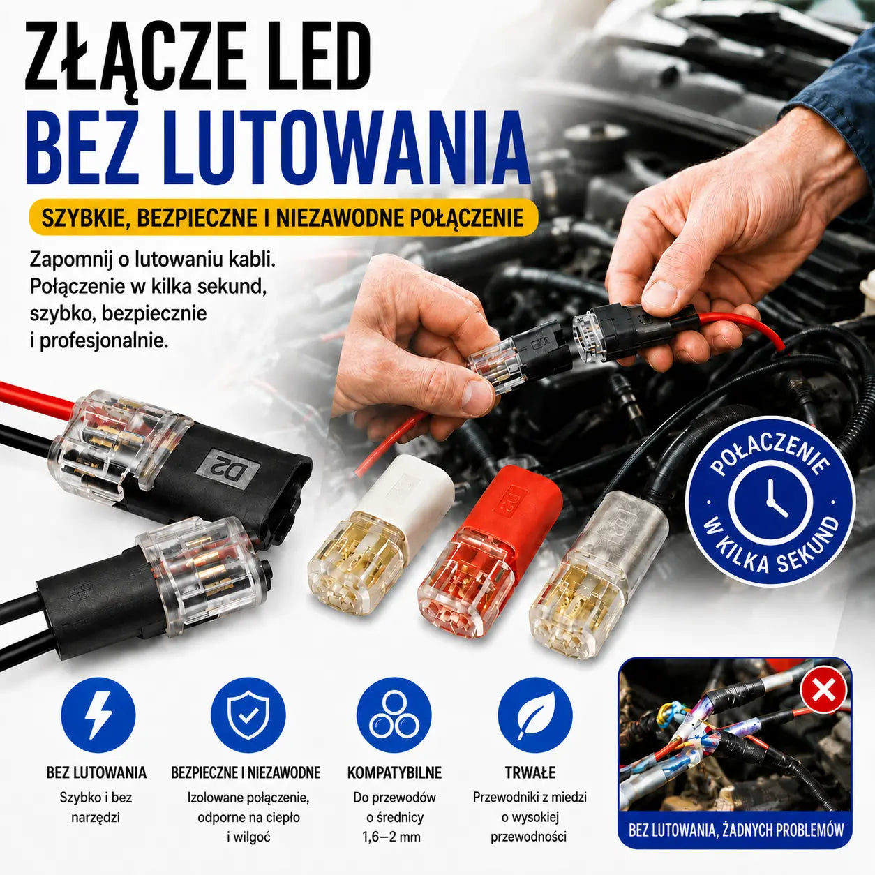 🥳⏰ 【1000 sztuk w magazynie】Złącze kablowe bez zdejmowania izolacji, z blokadą klamrową, bezpiecznym zamknięciem i powłoką antypoślizgową ⚡️