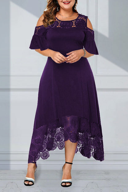 🏆30% ZNIŻKI🔥🔥【XL-5XL】💃nowa koronkowa sukienka z odkrytymi ramionami i falbaną