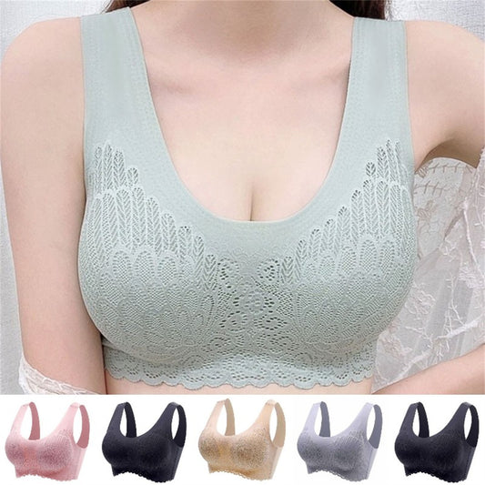 🔥【Pakiet 3】Piękny koronkowy biustonosz bez fiszbin z jedwabiu lodowego